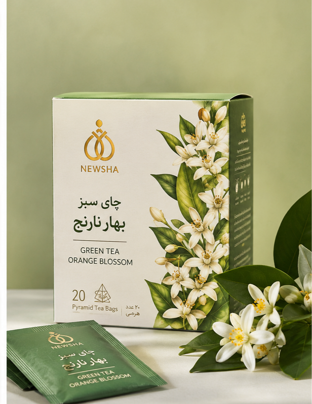 چای سبز بهارنارنج نیوشا ۲۰ ساشه | دمنوش آرامشبخش و خوشعطر